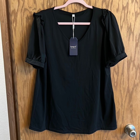 NWT Women’s Sampeel Black Puff Sleeve Top - Picture 2 of 7